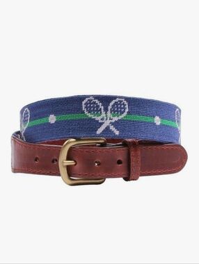 Smathers & Branson Crossed Tennis Rackets Needlepoint Belt Mens Size 40